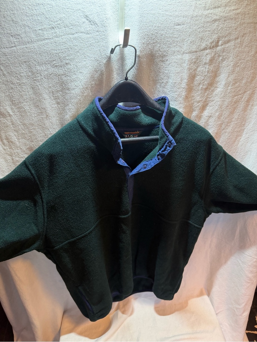 L.L. Bean Dark Green Fleece Zip-Up with Blue Trim